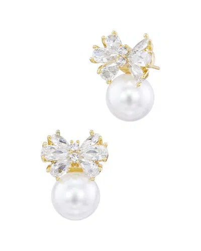 Savvy Cie 14k Plated 9-10mm Pearl Cz Stud Earrings In Red