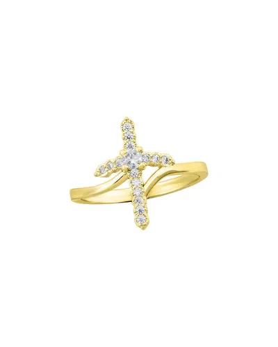 Savvy Cie 14k Plated Cz Cross Ring In Multi
