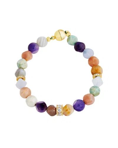 Savvy Cie 14k Plated Gemstone Cz Beads Bracelet In Multi