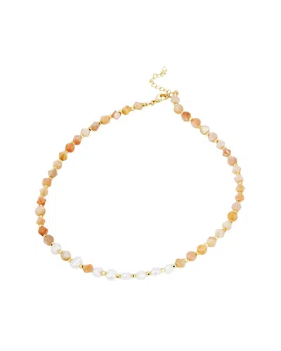 Savvy Cie 14k Plated Sunstone & 5-6mm Pearl Beads Necklace In Transparent