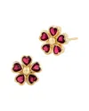 Savvy Cie 18k Gold Plated Red Cz Flower Stud Earrings