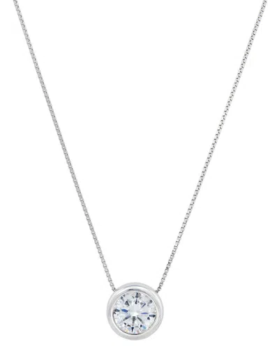 Savvy Cie 18k Over Silver Cz Solitaire Necklace In Metallic