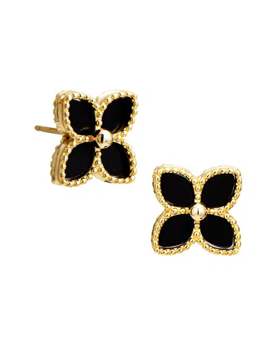 Savvy Cie 18k Over Silver Onyx Studs In Black
