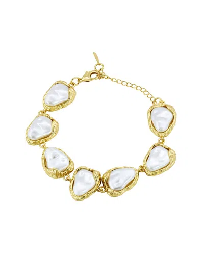 Savvy Cie 18k Plated 13-14mm Pearl Link Bracelet In Gold