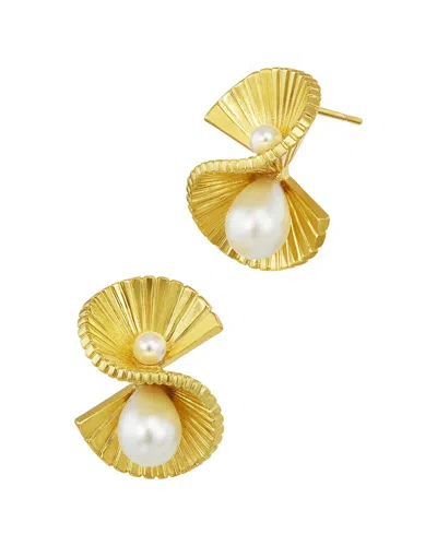 Savvy Cie 18k Plated 3-6mm Pearl Stud Earrings In Gold