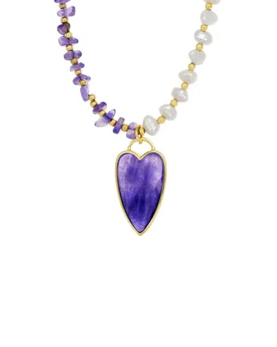 Savvy Cie 18k Plated 5-6mm Pearl Station Necklace In Purple