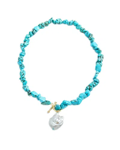 SAVVY CIE SAVVY CIE 18K PLATED 7-13MM PEARL TOGGLE NECKLACE