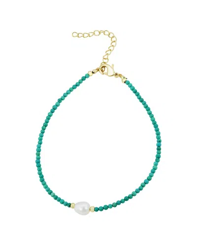 Savvy Cie 18k Plated 7-8mm Pearl Station Anklet In Green