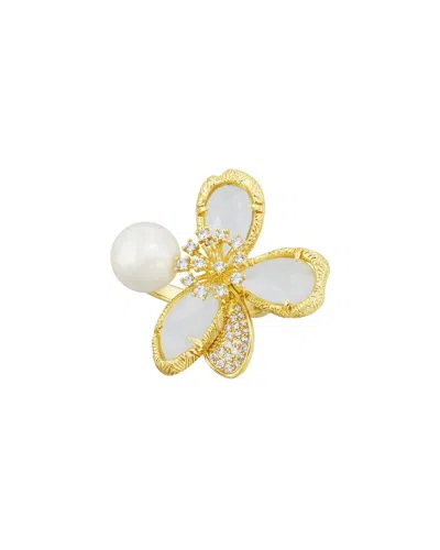 Savvy Cie 18k Plated 9-10mm Pearl Cz Flower Ring In Multi