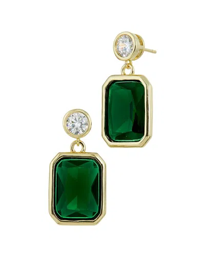 Savvy Cie 18k Plated Cz Bold Earrings In Green