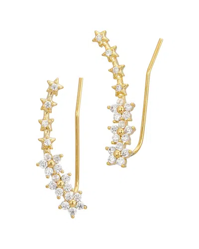 Savvy Cie 18k Plated Cz Climber Earrings In Gold