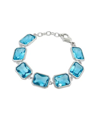 Savvy Cie 18k Plated Cz Dangle Bracelet In Blue