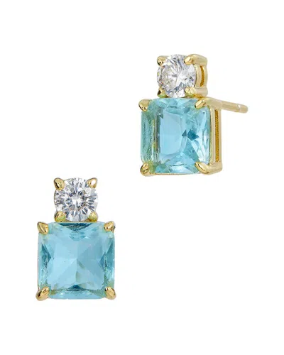 Savvy Cie 18k Plated Cz Studs In Blue
