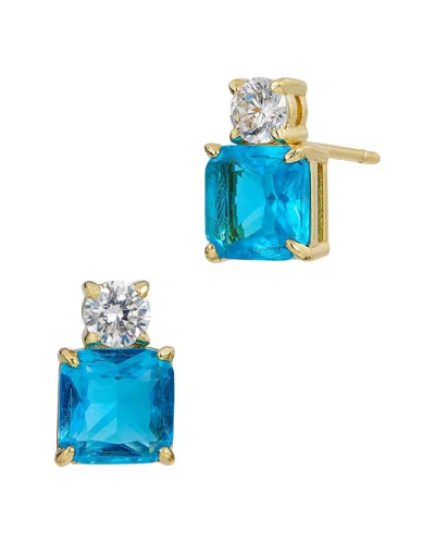 Savvy Cie 18k Plated Cz Studs In Blue