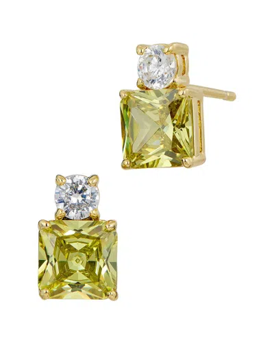 Savvy Cie 18k Plated Cz Studs In Green