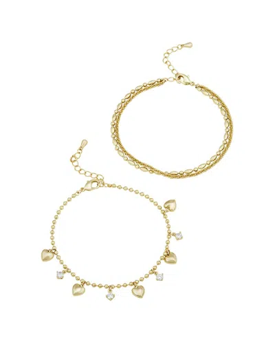 Savvy Cie 18k Plated Cz Two Row Bracelet In Gold