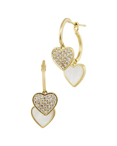 Savvy Cie 18k Plated Pearl Cz Hoops Earrings In Multi