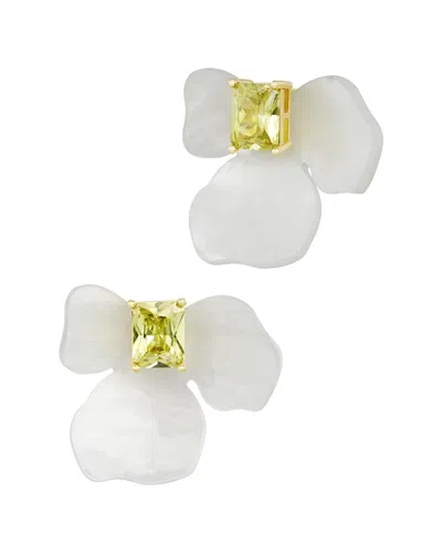 Savvy Cie 18k Plated Pearl Cz Jacket Earrings In White