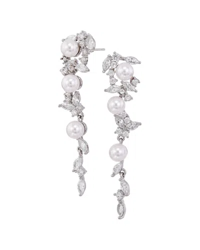 Savvy Cie Rhodium Plated Bronze Cascading Faux Pearl Earring In Metallic