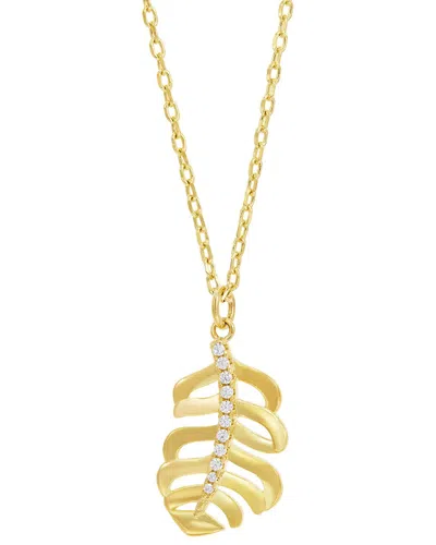 Savvy Cie Gold Plated Bronze Feather Pendant With Cz