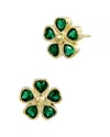 Savvy Cie 18k Gold Plated Green Cz Flower Stud Earrings