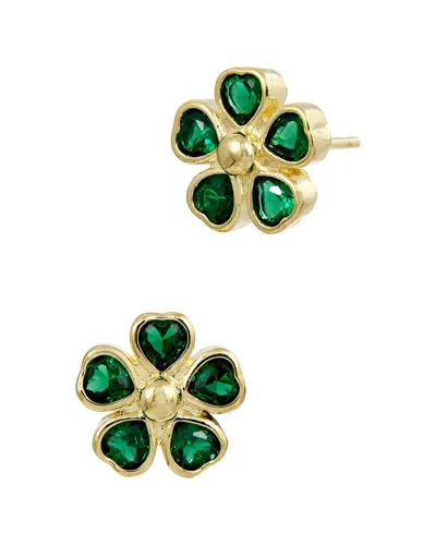 Savvy Cie 18k Gold Plated Green Cz Flower Stud Earrings