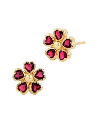 Savvy Cie 18k Gold Plated Red Cz Flower Stud Earrings