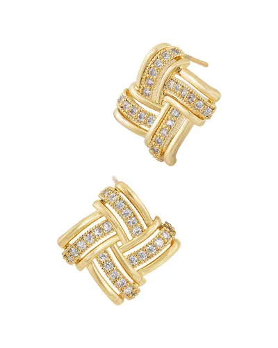 Savvy Cie Gold Plated Bronze Basketweave Cz Stud