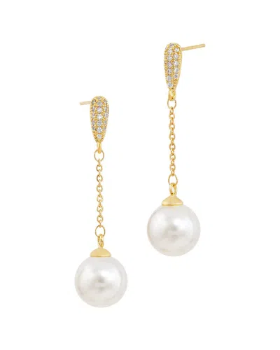 Savvy Cie Gold Plated Bronze Cz Drop Faux Pearl Earring