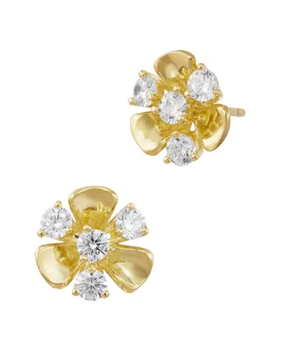 Savvy Cie Gold Plated Bronze Flower Earring With Cz Center