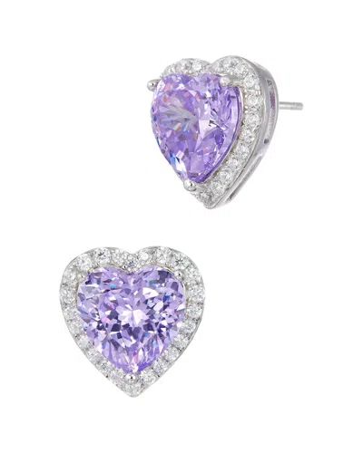 Savvy Cie Heart Shaped Rhodium Plated Sterling Silver Studs In Metallic