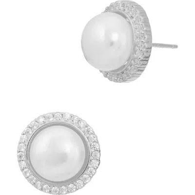 Savvy Cie Jewels 11mm Freshwater Pearl Cz Halo Stud Earrings In White