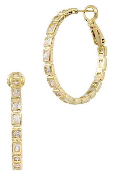 Savvy Cie Jewels 14k Gold Plated Bezel Cubic Zirconia Hoop Earrings In Yellow