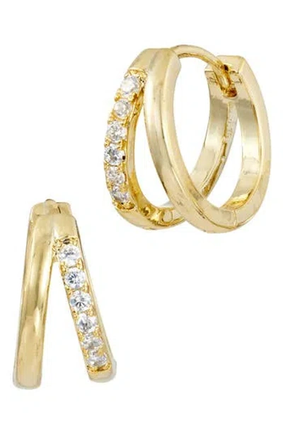 Savvy Cie Jewels 14k Gold Plated Cubic Zirconia Double Huggie Hoop Earrings In Yellow
