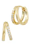Savvy Cie Jewels 14k Gold Plated Cubic Zirconia Double Huggie Hoop Earrings In Gold