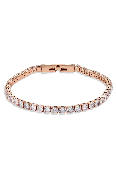 Savvy Cie Jewels 14k Rose Plated 4mm Round Cz Bracelet In Pink