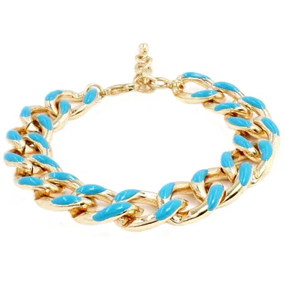 Savvy Cie Jewels 14k Yellow Gold Over Brass Enamel Link Bracelet In Blue
