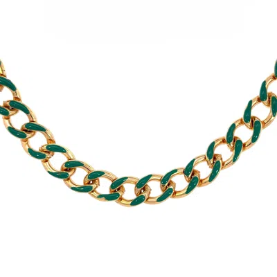 Savvy Cie Jewels 14k Yellow Gold Over Brass Enamel Link Necklace In Blue