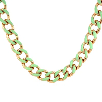 Savvy Cie Jewels 14k Yellow Gold Over Brass Enamel Link Necklace In Green