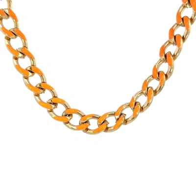 Savvy Cie Jewels 14k Yellow Gold Over Brass Enamel Link Necklace In Orange