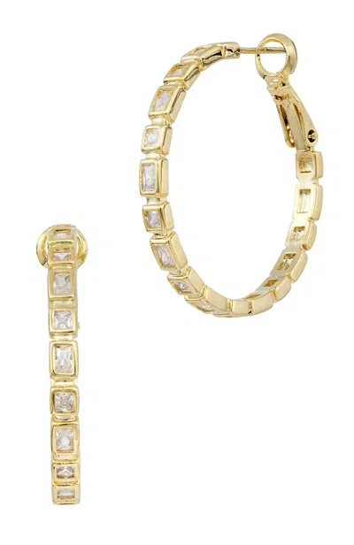 Savvy Cie Jewels 14k Yellow Gold Plated Bezel White Cz Hoop Earrings In Brown