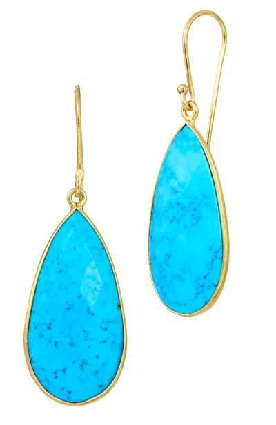 Savvy Cie Jewels 14k Yellow Gold Plated Over Sterling Silver .925 Turquoise Oval Earrings In Blue