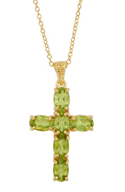 Savvy Cie Jewels 18k Gold Over Sterling Silver Cross Pendant Necklace In Green