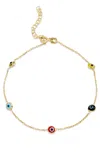 Savvy Cie Jewels 18k Gold Over Sterling Silver Multi Color Evil Eye Bracelet In Blue