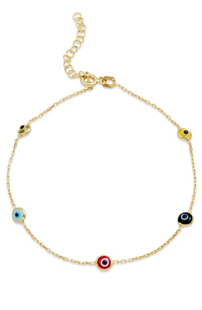 Savvy Cie Jewels 18k Gold Over Sterling Silver Multi Color Evil Eye Bracelet In Yellow
