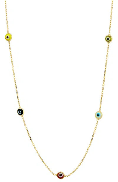 Savvy Cie Jewels 18k Gold Over Sterling Silver Multi Color Evil Eye Necklace In Yellow
