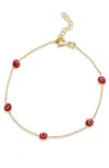 Savvy Cie Jewels 18k Gold Over Sterling Silver Red Evil Eye Bracelet In Yellow