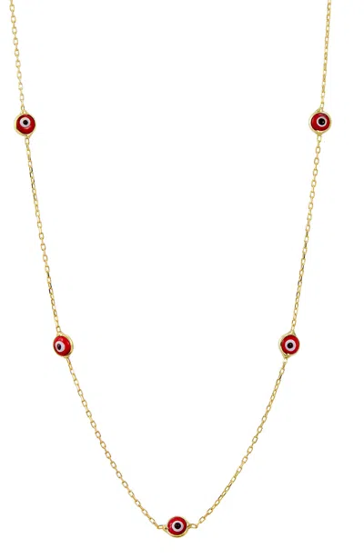 Savvy Cie Jewels 18k Gold Over Sterling Silver Red Evil Eye Necklace In Yellow