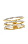 Savvy Cie Jewels 18k Gold Over Sterling Silver Triple Row Diamonds Ring In Silver