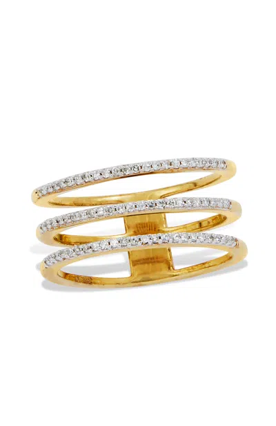 Savvy Cie Jewels 18k Gold Over Sterling Silver Triple Row Diamonds Ring In Yellow